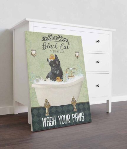 Black Cat In Bathtub Bath Soap Established Wash Your Paws Wall Decoration