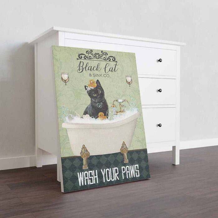 Black Cat In Bathtub Bath Soap Established Wash Your Paws Wall Decoration